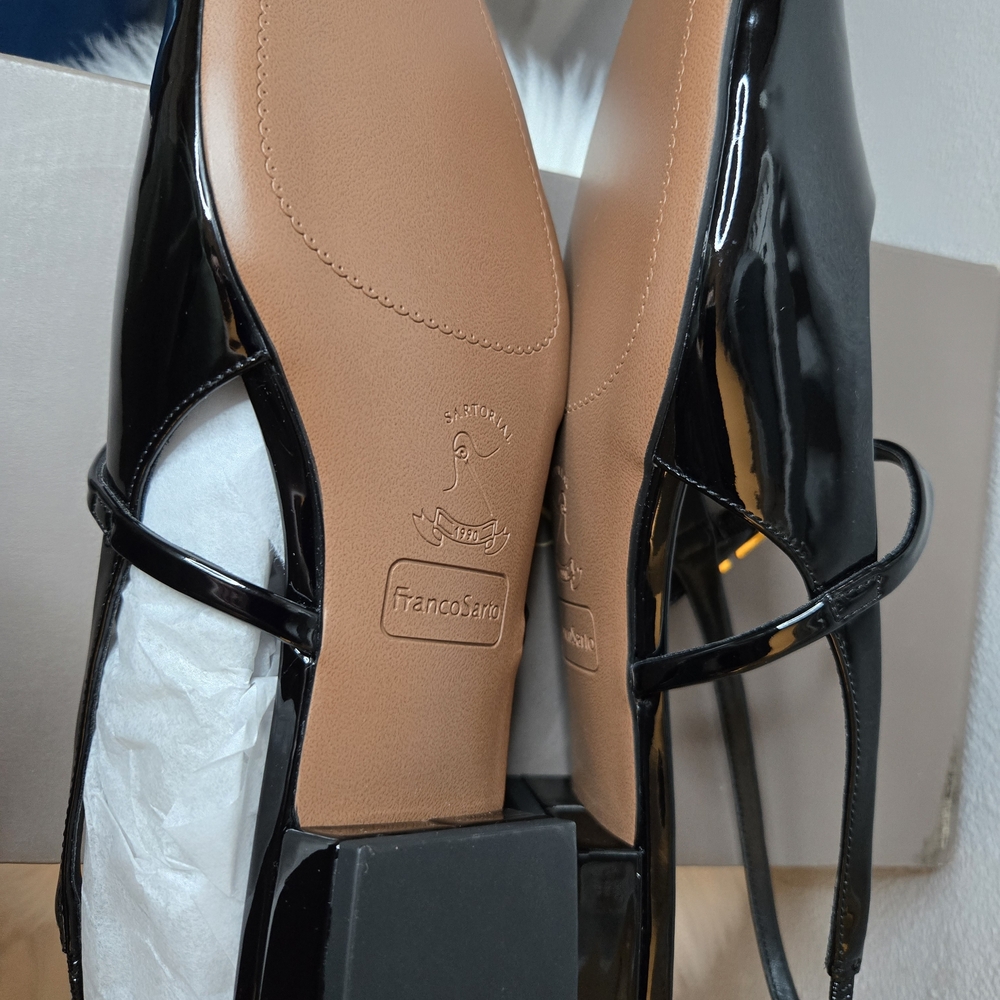 Franco Sarto Destin Elegant Black Patent Leather Slingback Shoes New In Box $135 - Picture 9 of 10